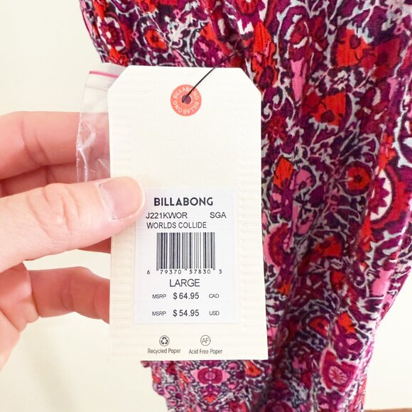 NWT Billabong Pink/Red Long Sleeve Floral Print Romper Sz Large V-Neck Cut Outs - Picture 6 of 13